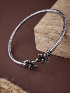 ATIBELLE Women Oxidised Silver-Plated Floral Kada Bangle