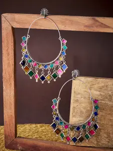 ATIBELLE Multicoloured Contemporary Silver-Plated Hoop Earrings