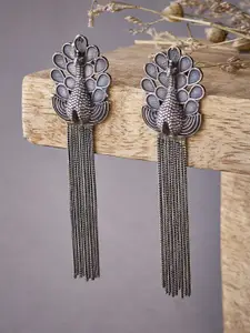 ATIBELLE Silver-Toned Peacock Shaped Drop Earrings