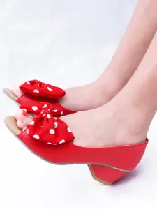 DChica Girls Red Block Peep Toes with Bows