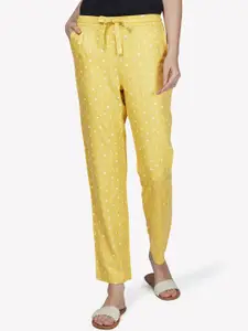 VASTRADO Women Yellow Printed Cotton Lounge Pants