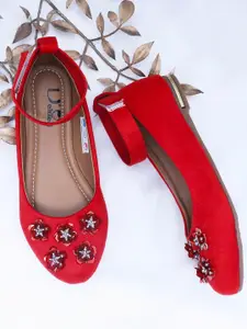 DChica Girls Red Embellished Party Ballerinas Flats
