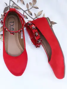 DChica Girls Red Embellished Party Ballerinas