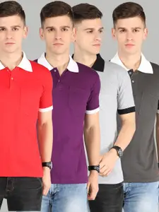 Fleximaa Men Multicoloured Pack Of  4 Polo Collar T-shirt