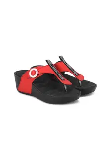 Adda Women Black & Red Wedge Sandals