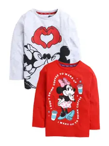 KINSEY Girls Grey Melange & Red Minnie Mouse Printed T-shirt