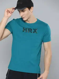 HRX By Hrithik Roshan Lifestyle Men Petrol Bio-Wash Brand Carrier Tshirts
