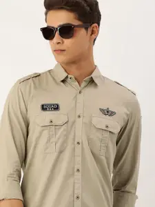 IVOC Men Brown Solid Cotton Standard Slim Fit Casual Shirt