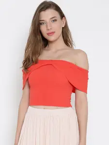 Veni Vidi Vici Women Orange Self-Design Crop Bardot Top