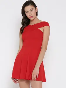 Veni Vidi Vici Women Red Self-Design Fit and Flare Dress