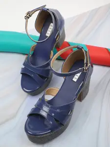 ELLE Navy Blue Solid Block Heels