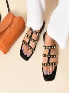 Zebba Women Black Embellished Block Sandals