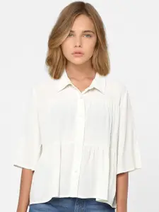 ONLY Women Off White Solid Casual Shirt