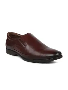 PRIVO by Inc.5 Men Maroon Solid Leather Formal Slip-On Shoes