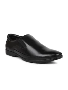 PRIVO by Inc.5 Men Black Solid Leather Formal Slip On Shoes