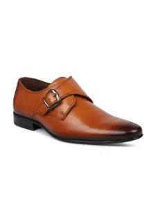PRIVO by Inc.5 Men Tan Solid Leather Formal Monk Shoes
