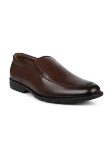 PRIVO by Inc.5 Men Brown Solid Leather Formal Slip-on's