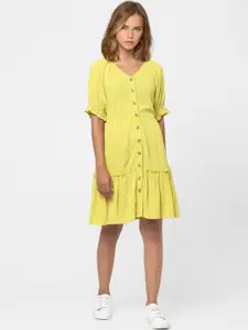 ONLY Yellow Solid Shirt Dress