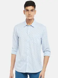 People Men Blue Slim Fit Cotton Casual Shirt