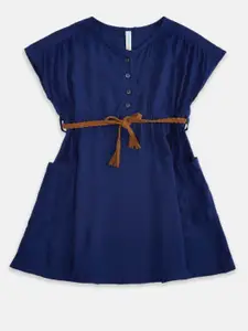 Pantaloons Junior Girls Navy Blue Extended Sleeves Cinched Waist Top