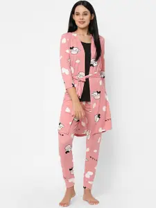 Sweet Dreams Women Pink & White Printed Night suit