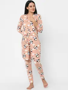 Sweet Dreams Women Peach-Coloured & White Printed Night suit