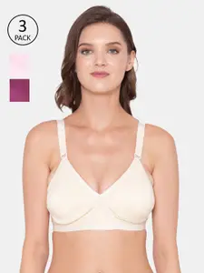 Souminie Pack of 3 Plus Size Solid Cotton Everyday Bras