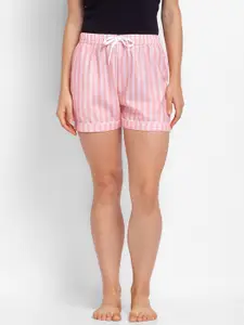 FashionRack Women Pink & White Striped Lounge Shorts