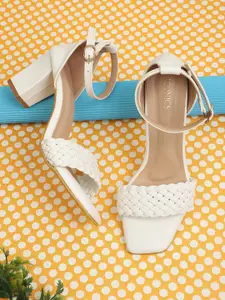 ICONICS White Printed Block Peep Toes