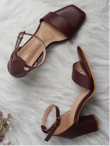 ICONICS Maroon Embellished Block Sandals