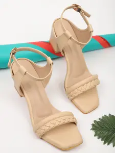 ICONICS Beige Block Sandals with Bows
