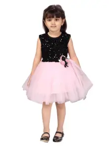 Aarika Girls Pink & Black Embellished Net Dress