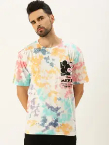 VEIRDO Men Multicoloured Mickey Mouse Tie & Dye Printed Cotton Oversize T-shirt