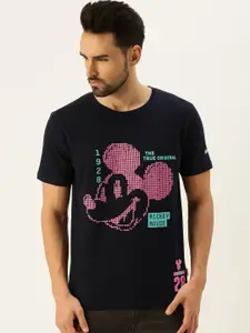 VEIRDO Men Black Mickey Mouse Printed Cotton T-shirt