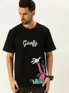 VEIRDO Men Black Goofy Printed Cotton Oversized T-shirt