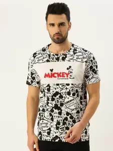 VEIRDO Men White & Black Mickey Mouse Printed Cotton T-shirt