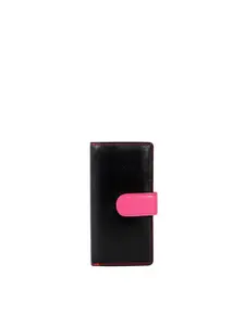 CALFNERO Women Black & Pink Leather Two Fold Wallet