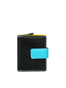 CALFNERO Women Black & Blue Leather Two Fold Wallet
