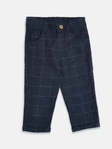 Pantaloons Baby Boys Navy Blue Checked Trousers