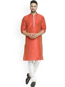 Kaifoo Men Orange Solid Kurta with Churidar