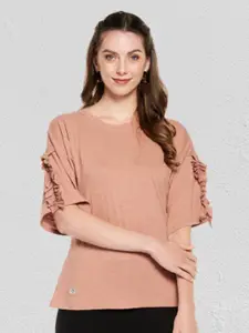 UNMADE Brown Extended Sleeves Ruffles Pure Cotton Top