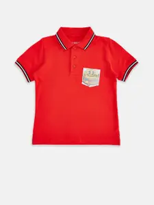 Pantaloons Junior Boys Red Polo Collar Pure Cotton T-shirt