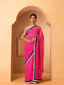 Geroo Jaipur Pink & Blue Leheriya Gotta Patti Pure Georgette Leheriya Saree