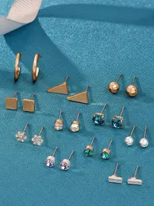 Zaveri Pearls Women Multicoloured Set of 11 Contemporary Studs Earrings