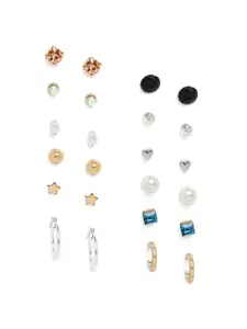 Zaveri Pearls Women Multicoloured Set of 12 Silver Plated Contemporary Studs Earrings