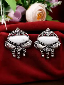 Silvermerc Designs Silver-Toned Contemporary Oxidized Jhumkas Earrings
