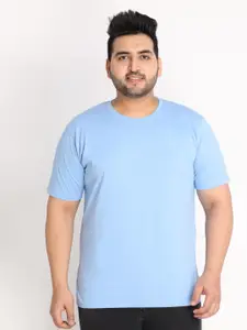 CHKOKKO Plus Men Blue Outdoor Cotton T-shirt