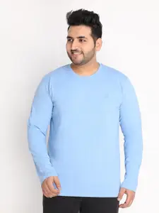 CHKOKKO Plus Men Blue Outdoor Cotton T-shirt