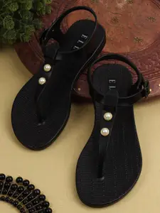 ELLE Women Black Embellished Thong Flip-Flops