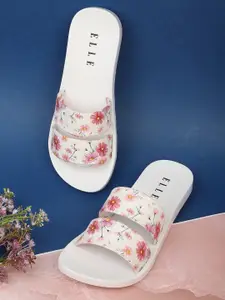 ELLE Women White & Pink Printed Sliders